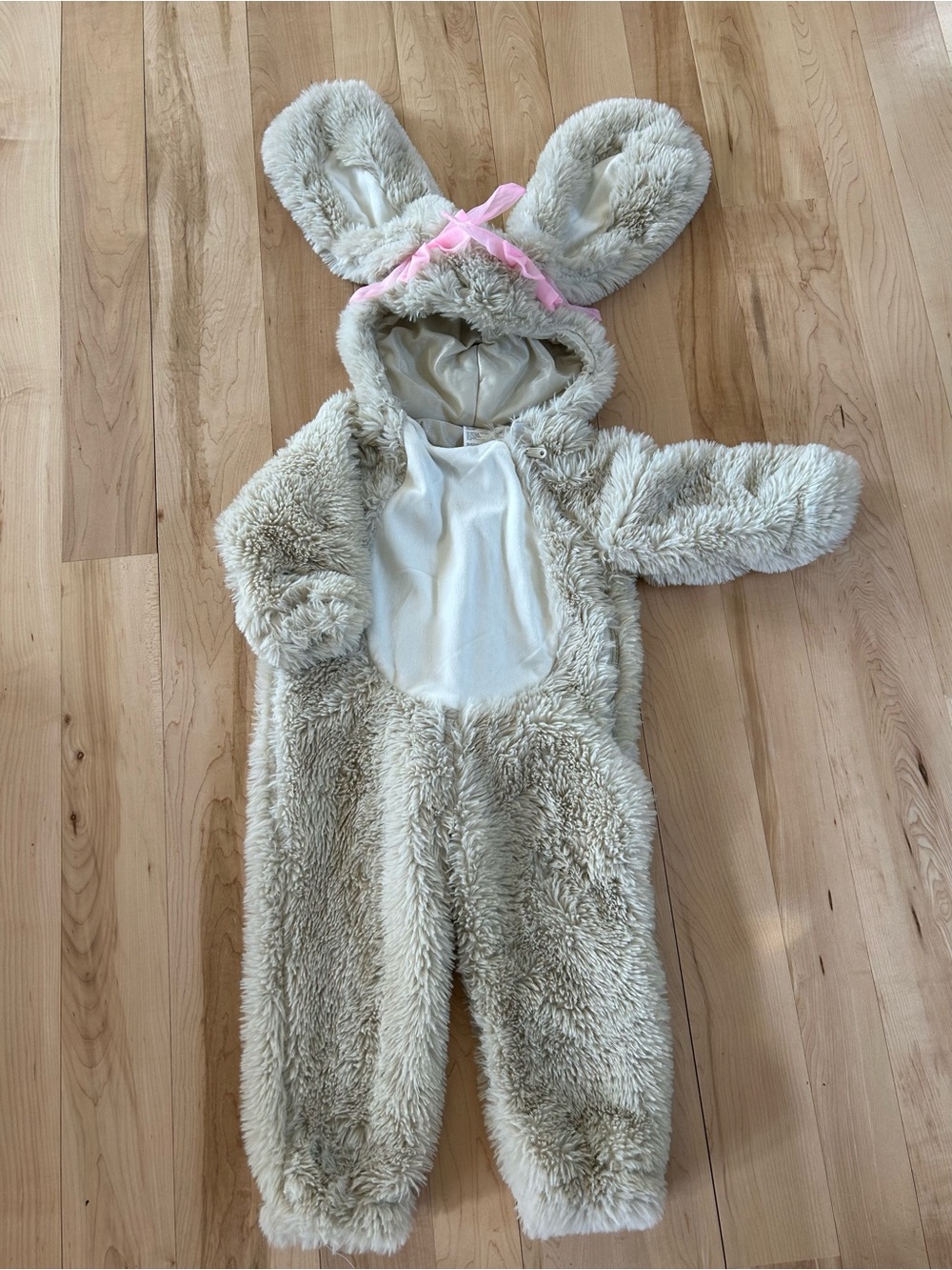 Bunny Fuzzy One-Piece costume with Hood and Ears - Cream & Pink